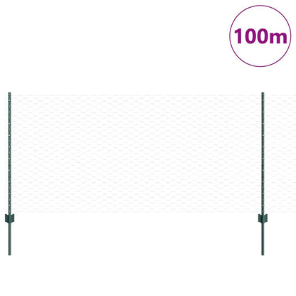 Hexagonal Fence with Post 100 x 1 m PVC-Coated Steel Green Mesh