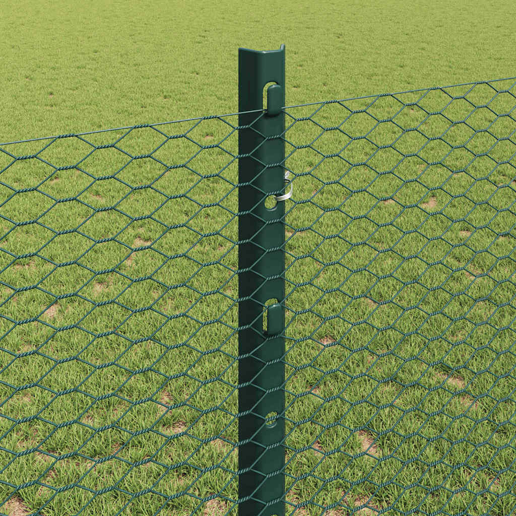 Hexagonal Fence with Post 100 x 1.2 m PVC-Coated Steel Green