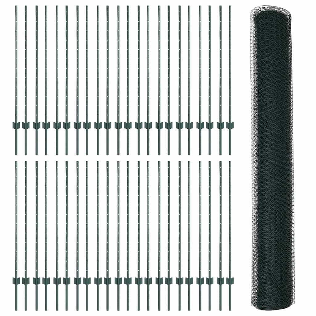 Hexagonal Fence with Post 100 x 1.2 m PVC-Coated Steel Green