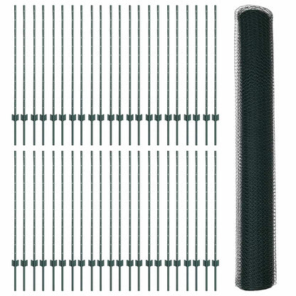 Hexagonal Fence with Post 100 x 1.2 m PVC-Coated Steel Green