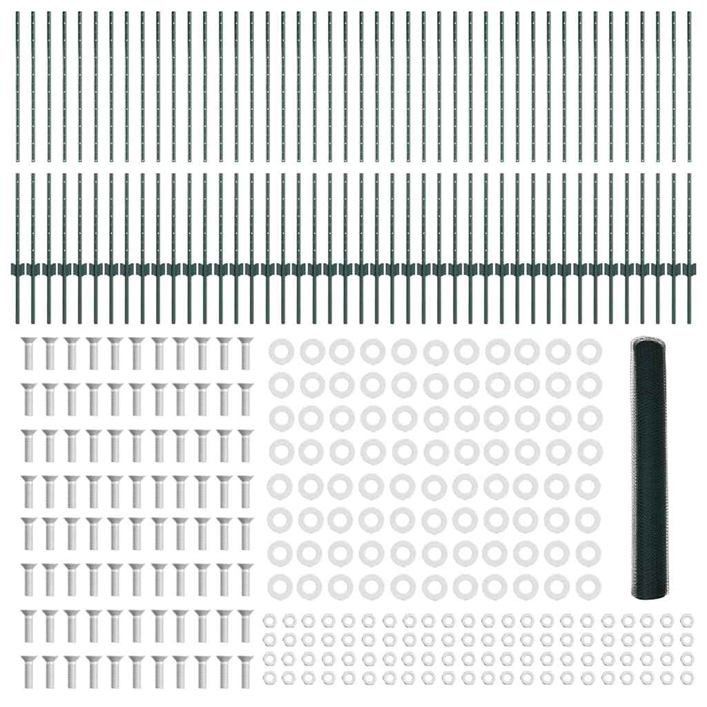 Hexagonal Fence with Post 100 x 1.2 m PVC-Coated Steel Green