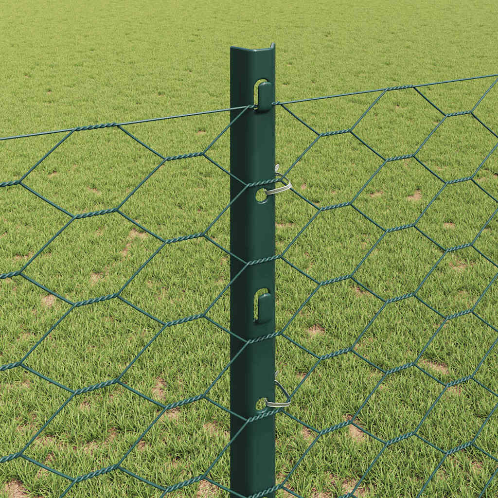 Hexagonal Fence with Post 100 x 1.2 m PVC-Coated Steel Green