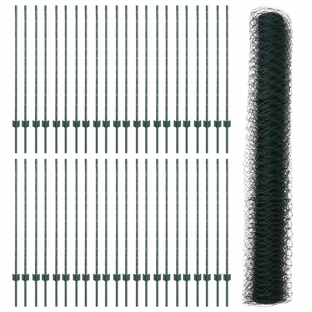 Hexagonal Fence with Post 100 x 1.2 m PVC-Coated Steel Green