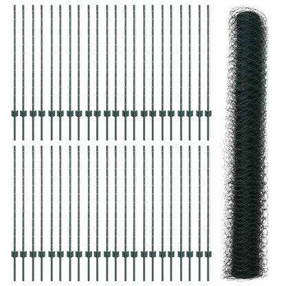 Hexagonal Fence with Post 100 x 1.2 m PVC-Coated Steel Green