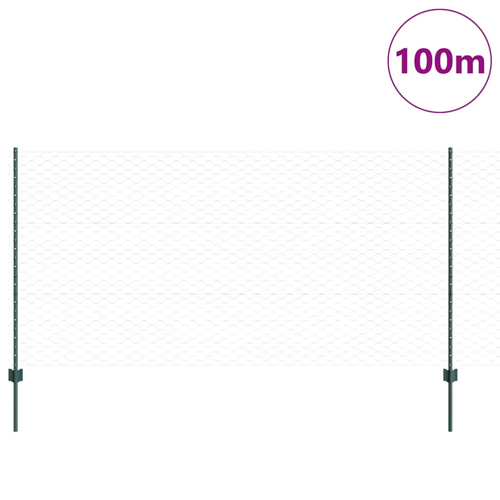 Hexagonal Fence with Post 100 x 1.2 m PVC-Coated Steel Green