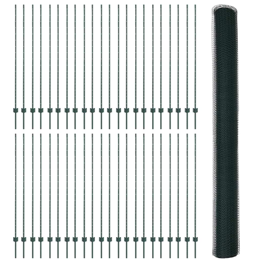 Hexagonal Fence with Post 100 x 1.6 m PVC-Coated Steel Green
