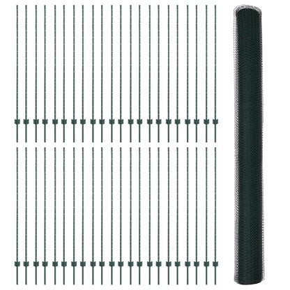 Hexagonal Fence with Post 100 x 1.6 m PVC-Coated Steel Green