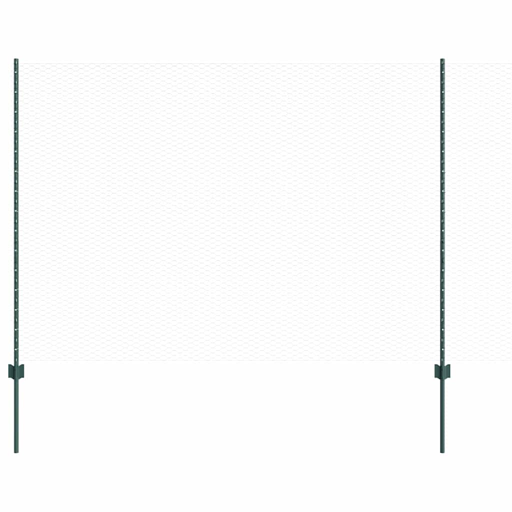 Hexagonal Fence with Post 100 x 1.6 m PVC-Coated Steel Green