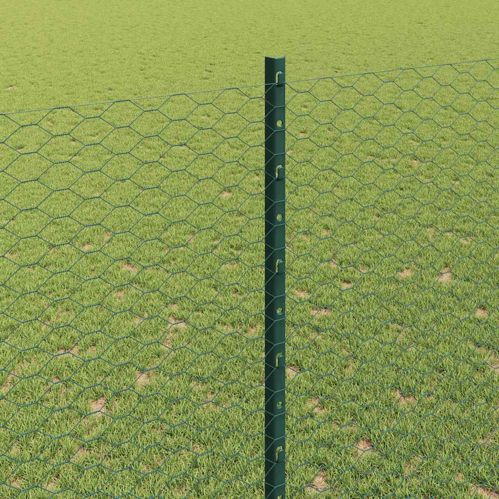 Hexagonal Fence with Post 100 x 1.6 m PVC-Coated Steel Green