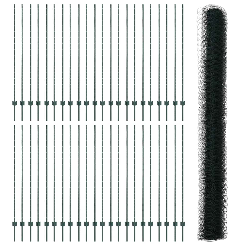 Hexagonal Fence with Post 100 x 1.6 m PVC-Coated Steel Green