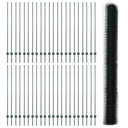 Hexagonal Fence with Post 100 x 1.6 m PVC-Coated Steel Green