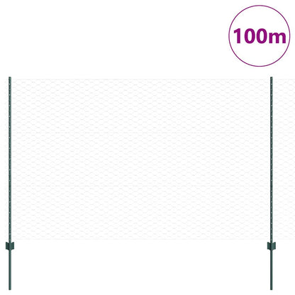 Hexagonal Fence with Post 100 x 1.6 m PVC-Coated Steel Green