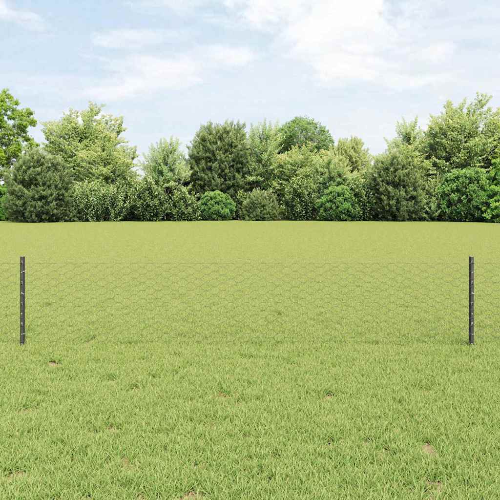 Hexagonal Fence with Post 10 x 0.4 m PVC-Coated Steel Grey Mesh
