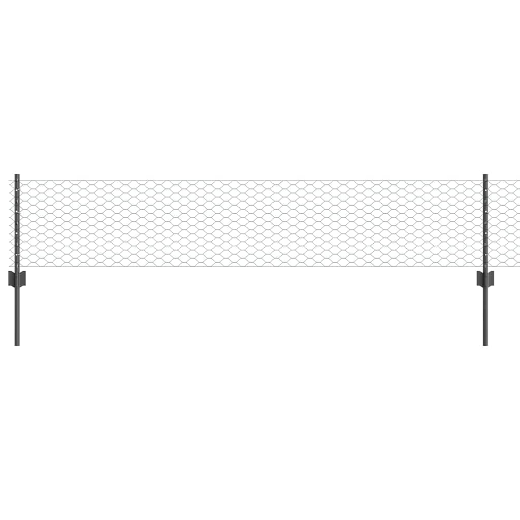Hexagonal Fence with Post 10 x 0.4 m PVC-Coated Steel Grey Mesh