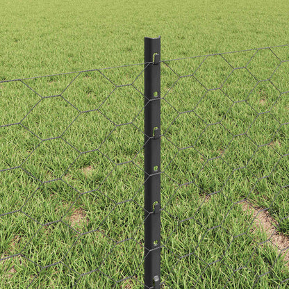 Hexagonal Fence with Post 10 x 0.4 m PVC-Coated Steel Grey Mesh