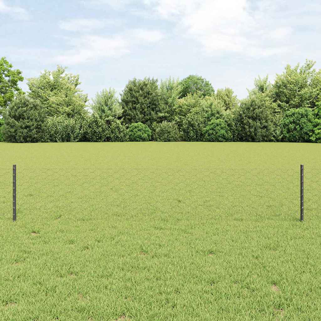 Hexagonal Fence with Post 10 x 0.4 m PVC-Coated Steel Grey Mesh