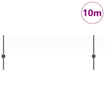 Hexagonal Fence with Post 10 x 0.4 m PVC-Coated Steel Grey Mesh