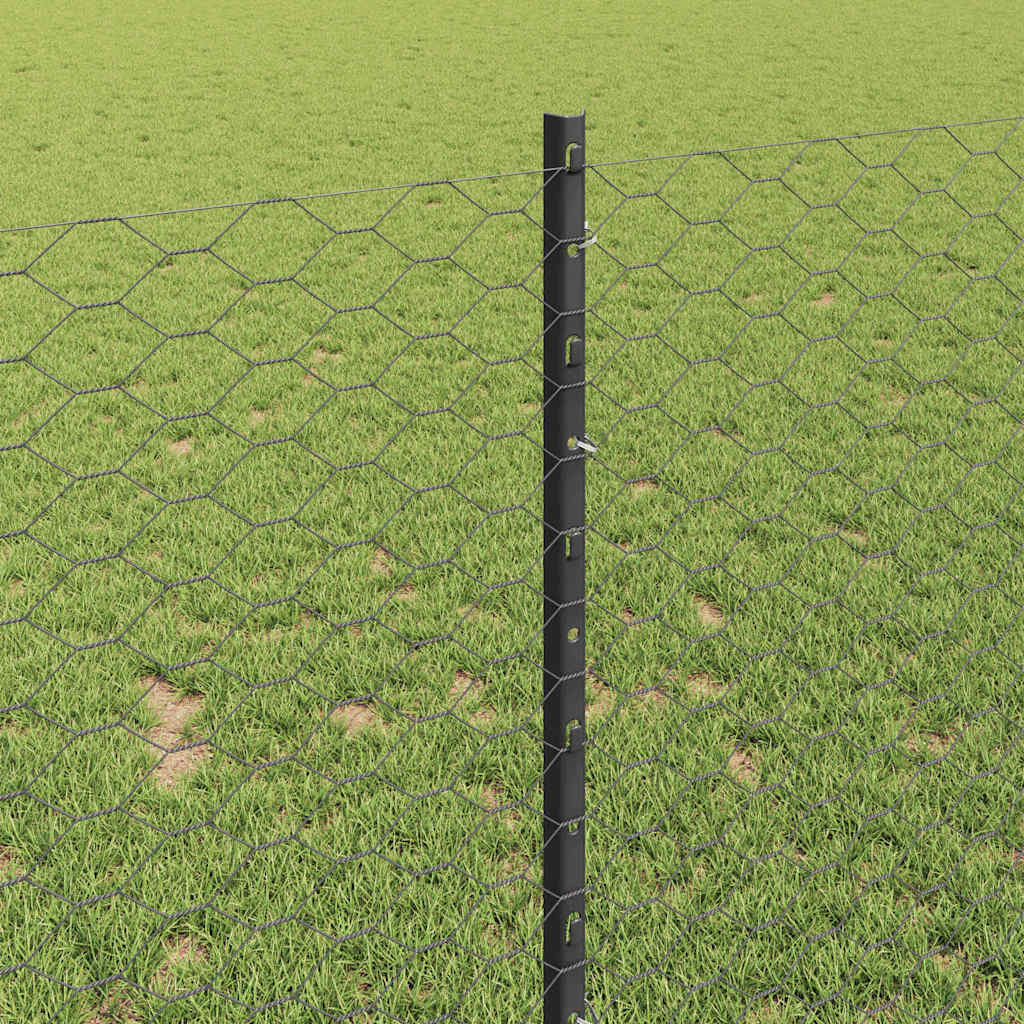 Hexagonal Fence with Post 10 x 0.8 m PVC-Coated Steel Grey Mesh