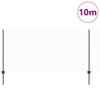 Hexagonal Fence with Post 10 x 0.8 m PVC-Coated Steel Grey Mesh