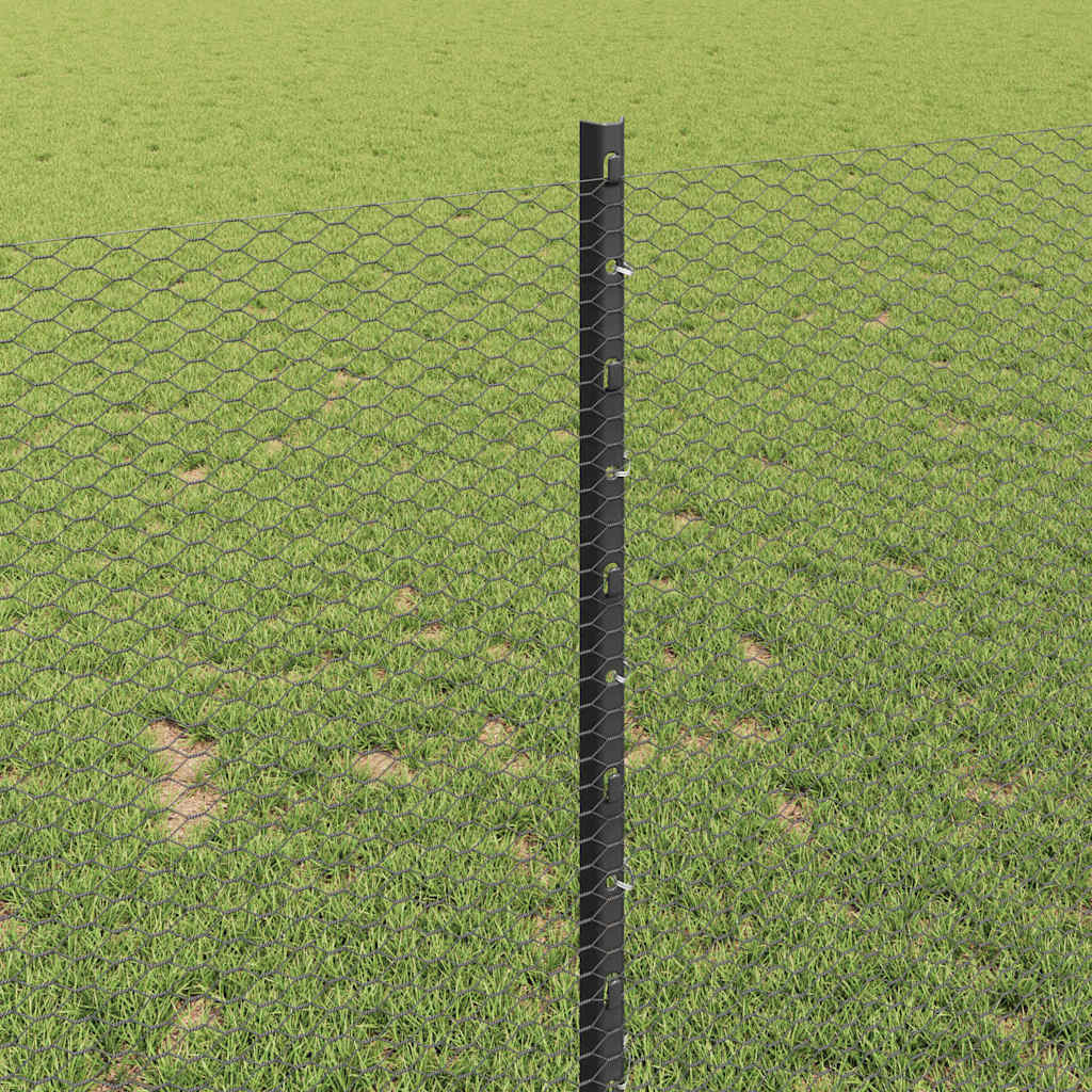Hexagonal Fence with Post 10 x 1 m PVC-Coated Steel Grey Mesh