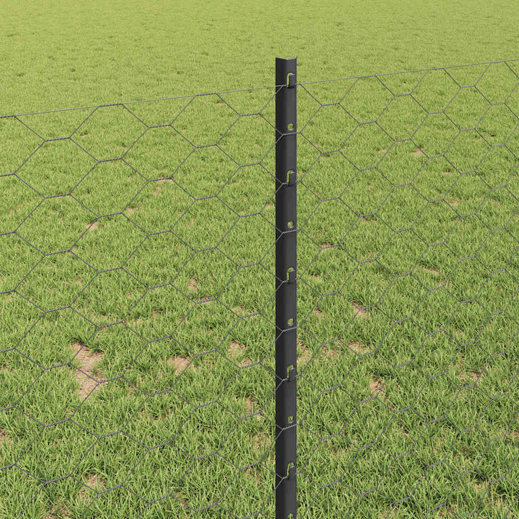 Hexagonal Fence with Post 10 x 1 m PVC-Coated Steel Grey Mesh