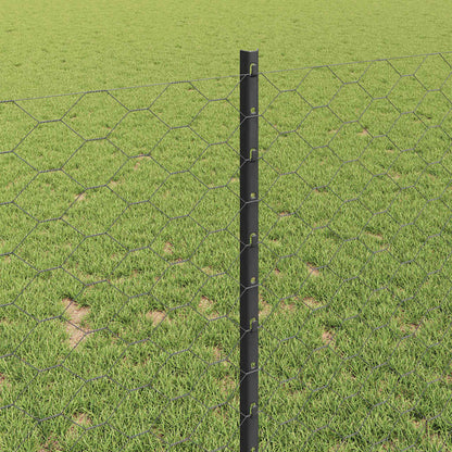 Hexagonal Fence with Post 10 x 1 m PVC-Coated Steel Grey Mesh