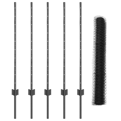 Hexagonal Fence with Post 10 x 1 m PVC-Coated Steel Grey Mesh