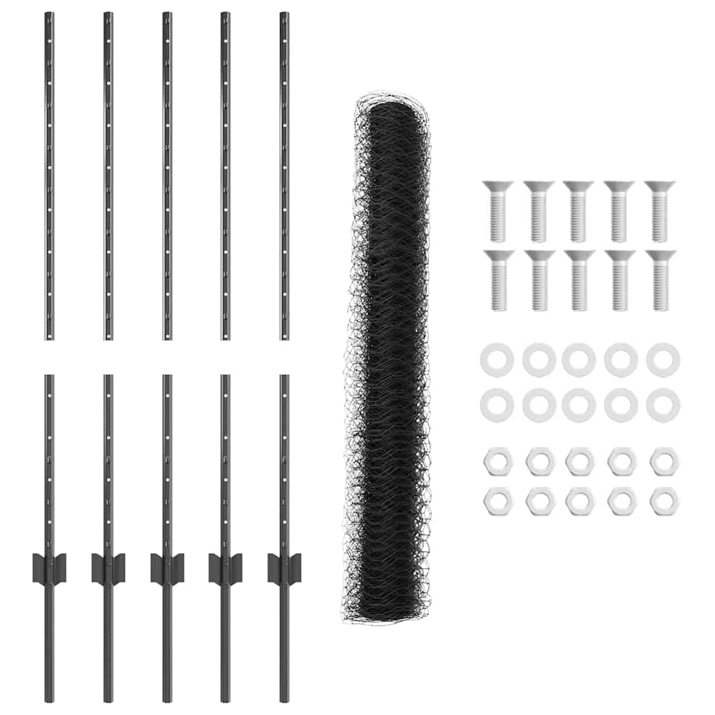 Hexagonal Fence with Post 10 x 1 m PVC-Coated Steel Grey Mesh