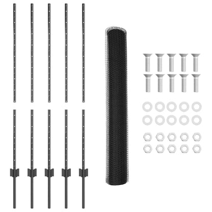 Hexagonal Fence with Post 10 x 1.2 m PVC-Coated Steel Grey Mesh