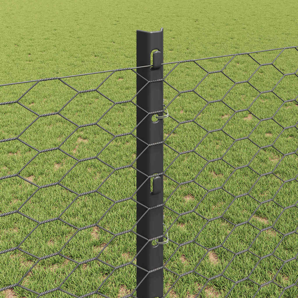 Hexagonal Fence with Post 10 x 1.2 m PVC-Coated Steel Grey Mesh