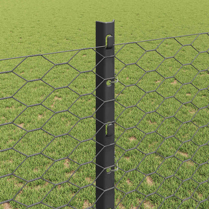 Hexagonal Fence with Post 10 x 1.2 m PVC-Coated Steel Grey Mesh