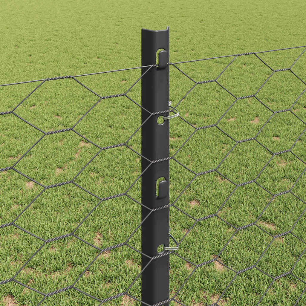 Hexagonal Fence with Post 10 x 1.2 m PVC-Coated Steel Grey Mesh