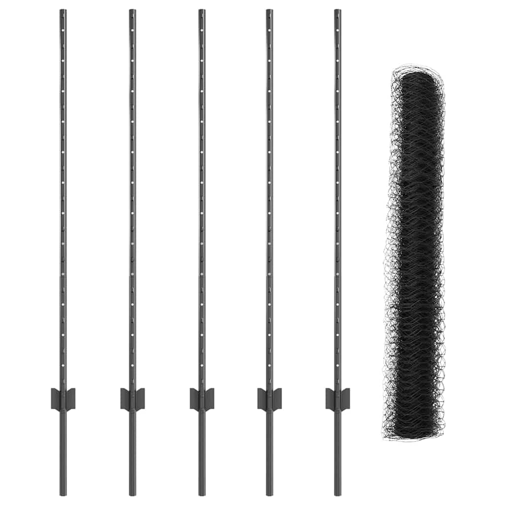 Hexagonal Fence with Post 10 x 1.2 m PVC-Coated Steel Grey Mesh