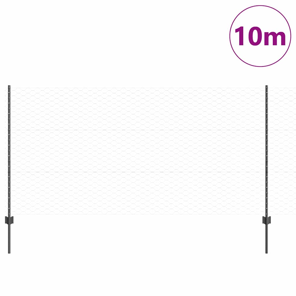 Hexagonal Fence with Post 10 x 1.2 m PVC-Coated Steel Grey Mesh