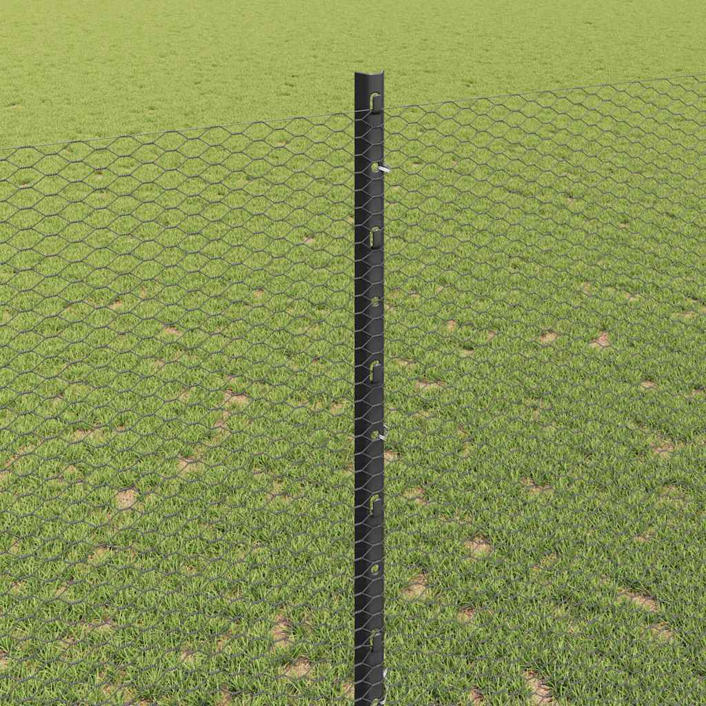 Hexagonal Fence with Post 10 x 1.4 m PVC-Coated Steel Grey Mesh