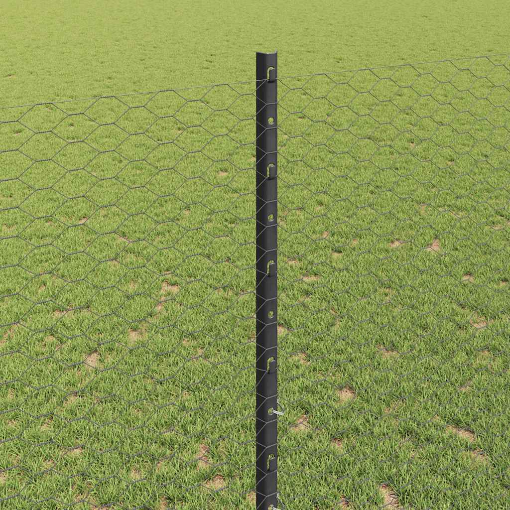 Hexagonal Fence with Post 10 x 1.4 m PVC-Coated Steel Grey Mesh