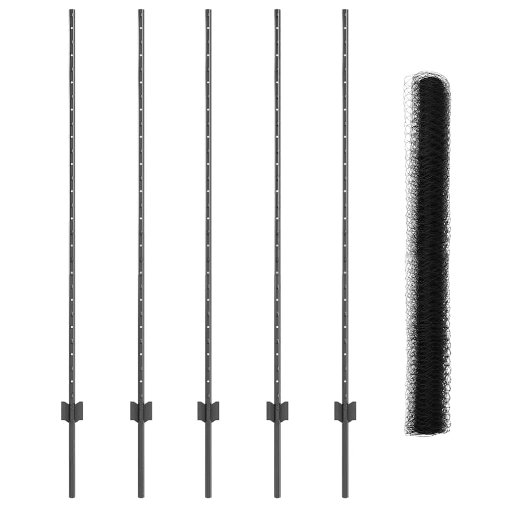 Hexagonal Fence with Post 10 x 1.4 m PVC-Coated Steel Grey Mesh