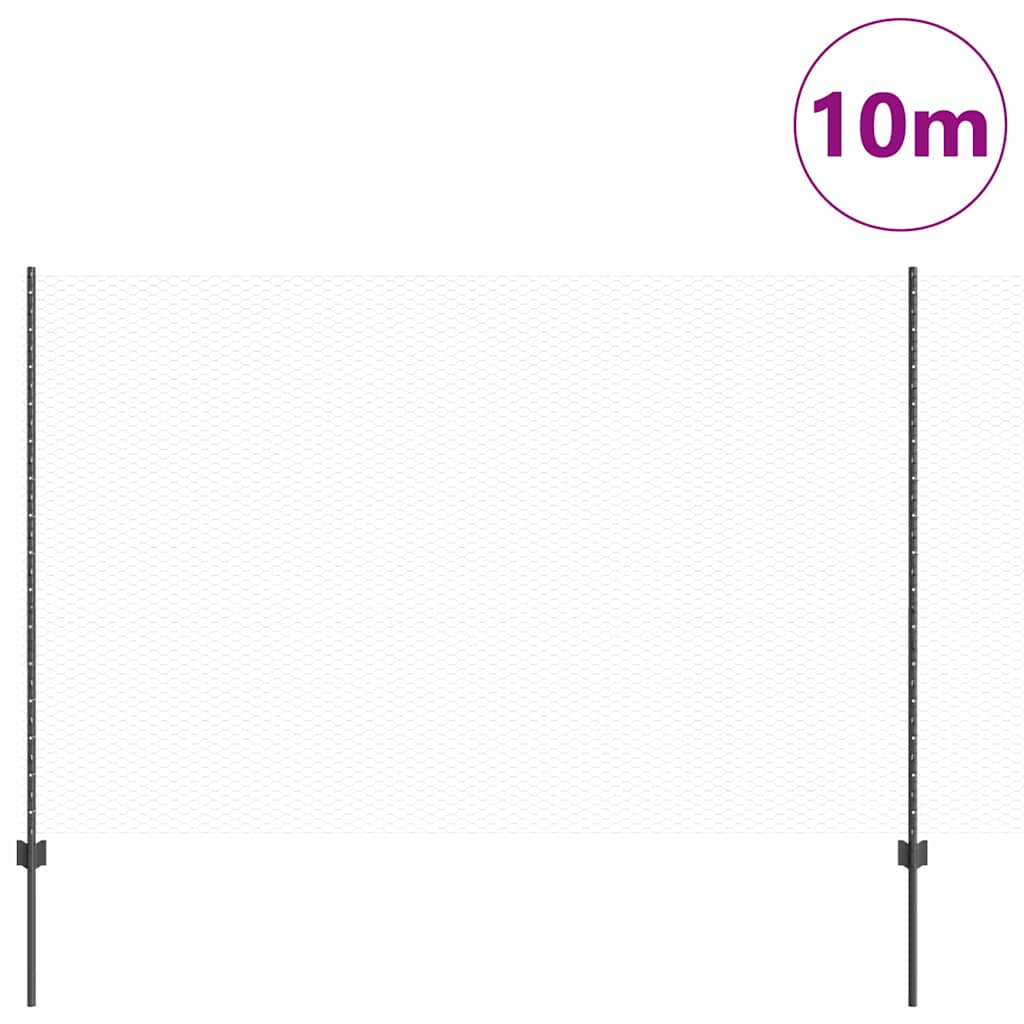 Hexagonal Fence with Post 10 x 1.5 m PVC-Coated Steel Grey Mesh