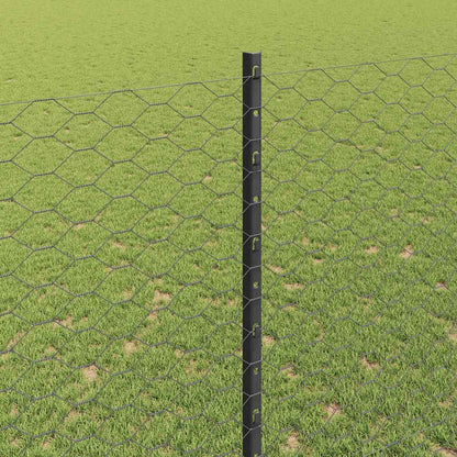 Hexagonal Fence with Post 10 x 1.5 m PVC-Coated Steel Grey Mesh