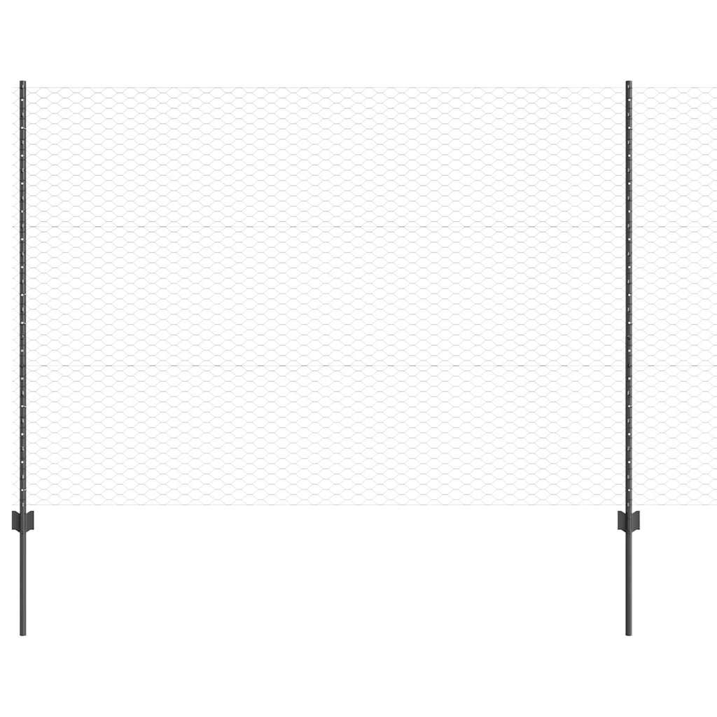 Hexagonal Fence with Post 10 x 1.5 m PVC-Coated Steel Grey Mesh