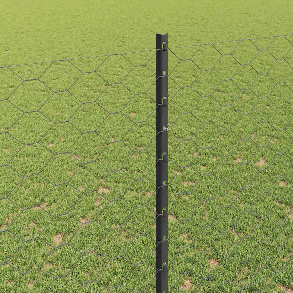 Hexagonal Fence with Post 10 x 1.5 m PVC-Coated Steel Grey Mesh