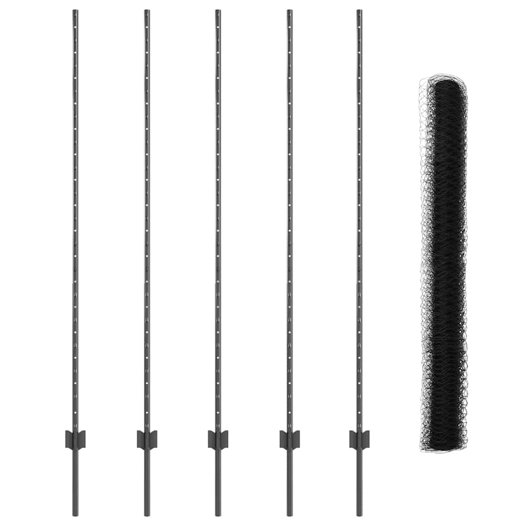Hexagonal Fence with Post 10 x 1.5 m PVC-Coated Steel Grey Mesh