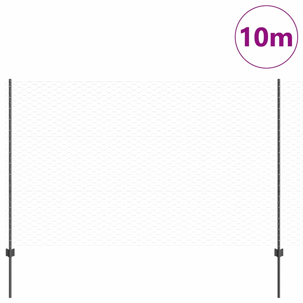 Hexagonal Fence with Post 10 x 1.5 m PVC-Coated Steel Grey Mesh