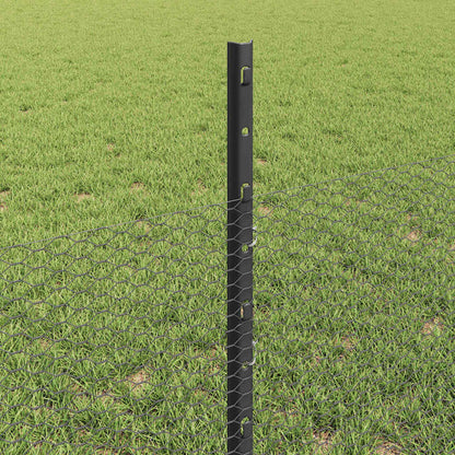 Hexagonal Fence with Post 25 x 0.5 m PVC-Coated Steel Grey Mesh