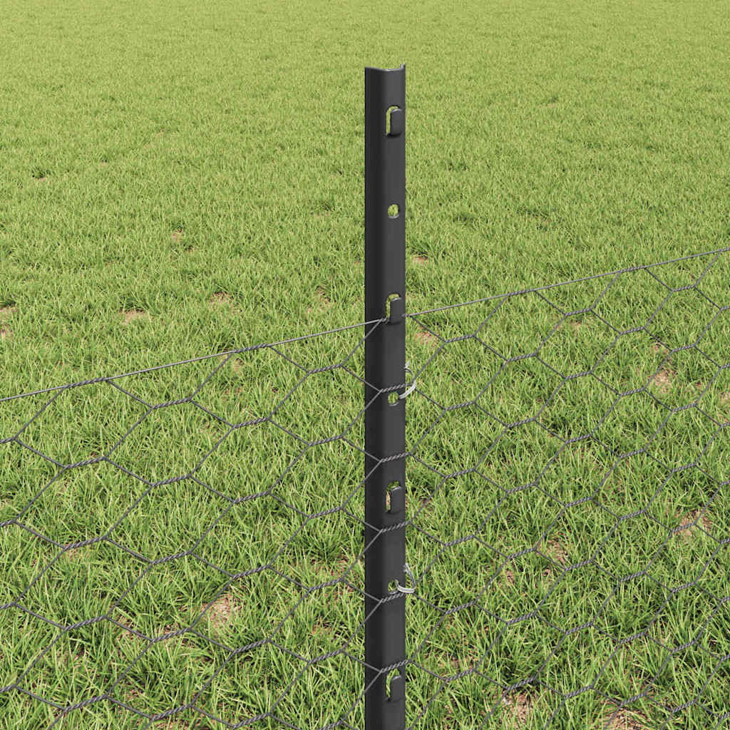 Hexagonal Fence with Post 25 x 0.5 m PVC-Coated Steel Grey Mesh