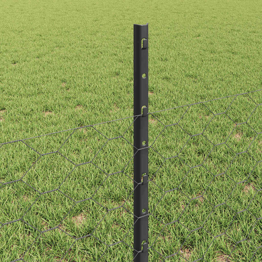 Hexagonal Fence with Post 25 x 0.5 m PVC-Coated Steel Grey Mesh
