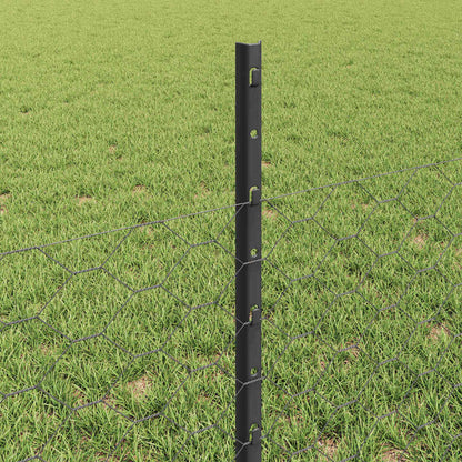 Hexagonal Fence with Post 25 x 0.5 m PVC-Coated Steel Grey Mesh