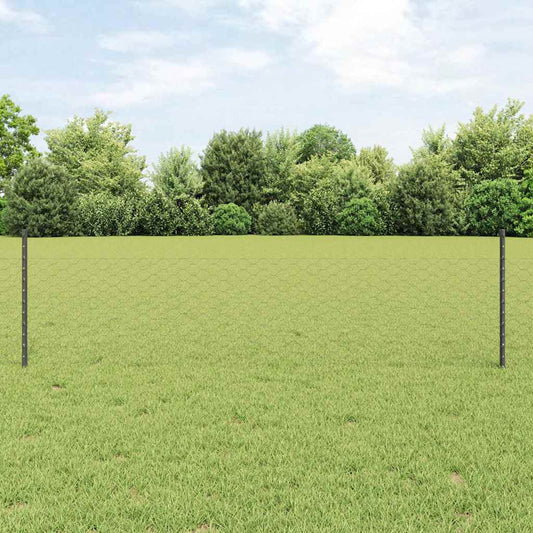 Hexagonal Fence with Post 25 x 0.5 m PVC-Coated Steel Grey Mesh