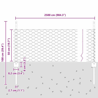 Hexagonal Fence with Post 25 x 0.5 m PVC-Coated Steel Grey Mesh