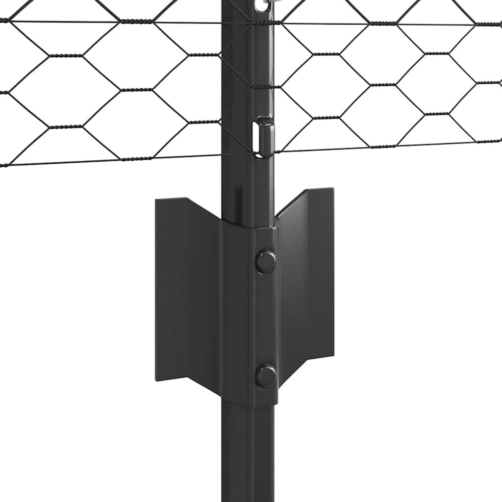 Hexagonal Fence with Post 25 x 0.6 m PVC-Coated Steel Grey Mesh